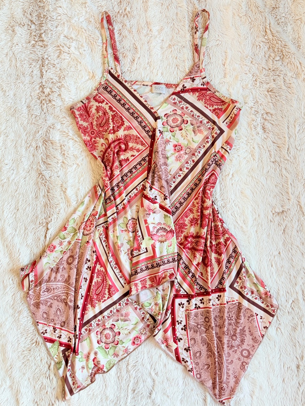 🧚🏼 Vintage Y2K Suzy Shier Handkerchief Hem Fairycore Boho Tank Top Made USA Euro